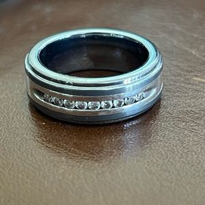 Size 8 tungsten diamond ring band wedding band used two tone see photos